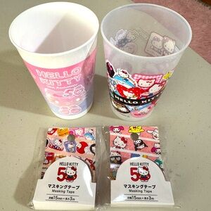 NWT Sanrio Japan 🇯🇵 2 HK 50th Anny Reusable Cups & 2 HK 50th Anny Washi Tape